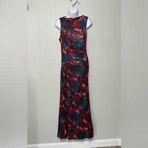 Ulla Johnson Women’s Lyocell Red and Blue Ruched Sleeveless Gown Size S